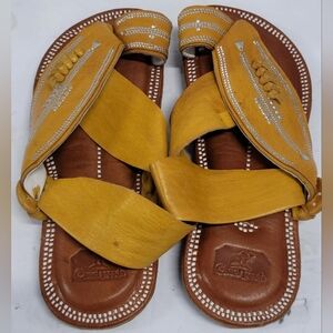Saudi Madas Sandals Unisex Yellow Leather Handcrafted Cushioned Sz 10.5- 11 NEW